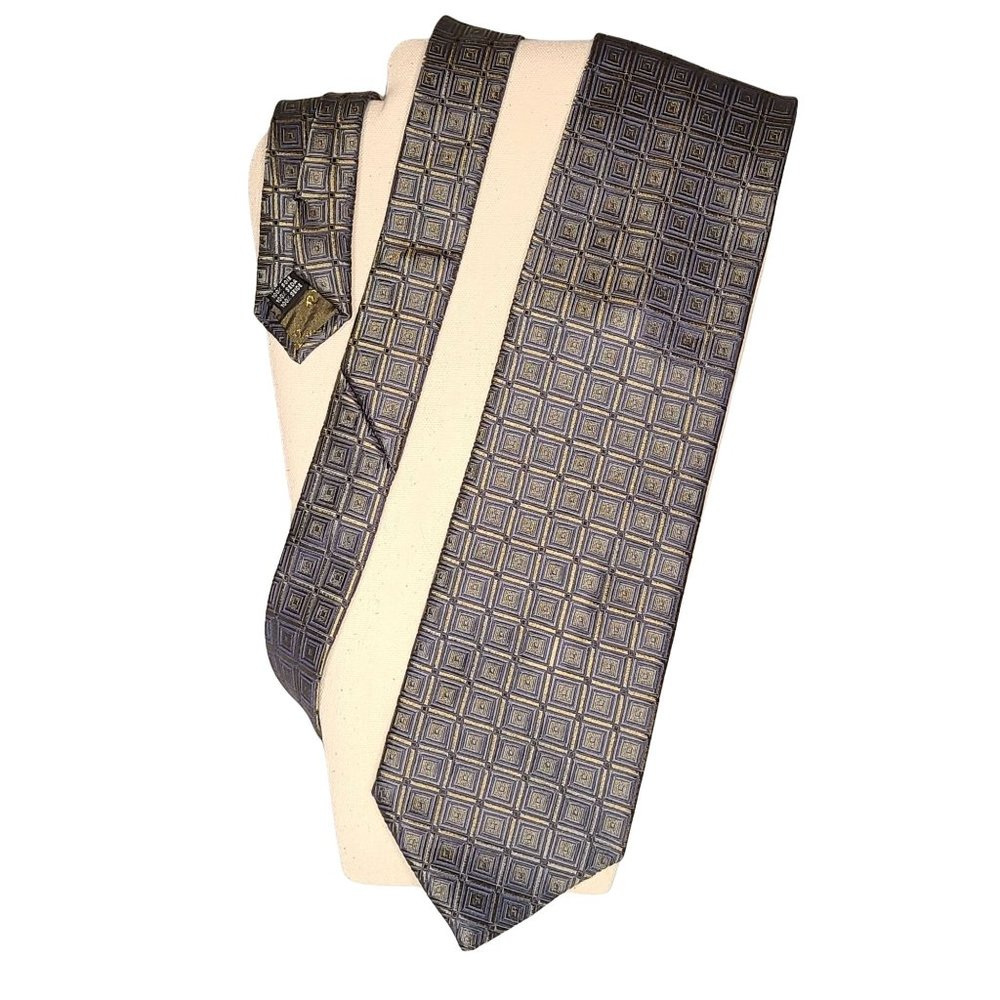 NWT Principle Men's 100% Silk Geometric Square Print Neck Tie Hand Made in Italy